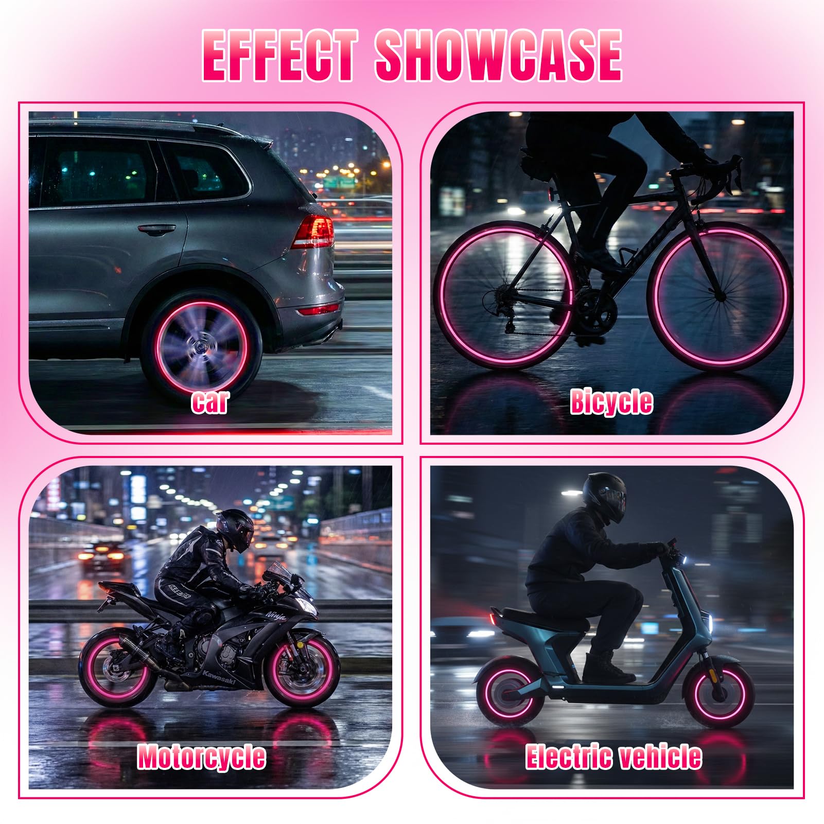 12 Piezas Tapas de Válvulas Luminosas para Coche, Tapones Rueda Coche Fluorescente, Tapones Fluorescentes para Neumáticos, Tapas Luminosas Accesorio Universal para Aire Coche Bicicleta Moto (Rosa) - 4