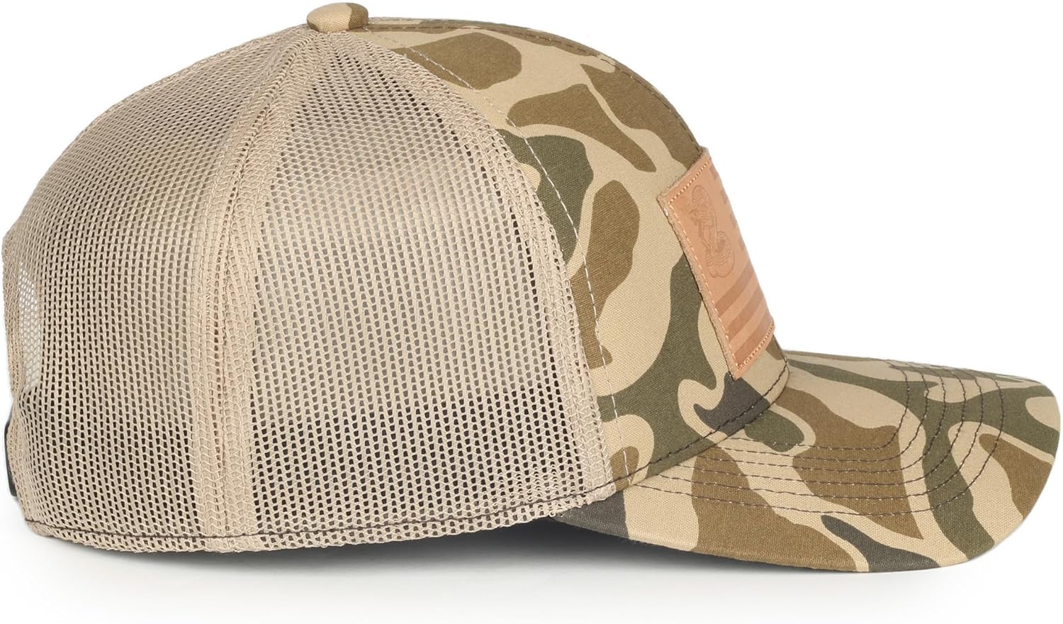 Don’t Tread on Me Camo Trucker Hat – American Flag Patch Snapback Baseball Cap, Woodland Mesh Back Hunting Hat, One Size - Image 4