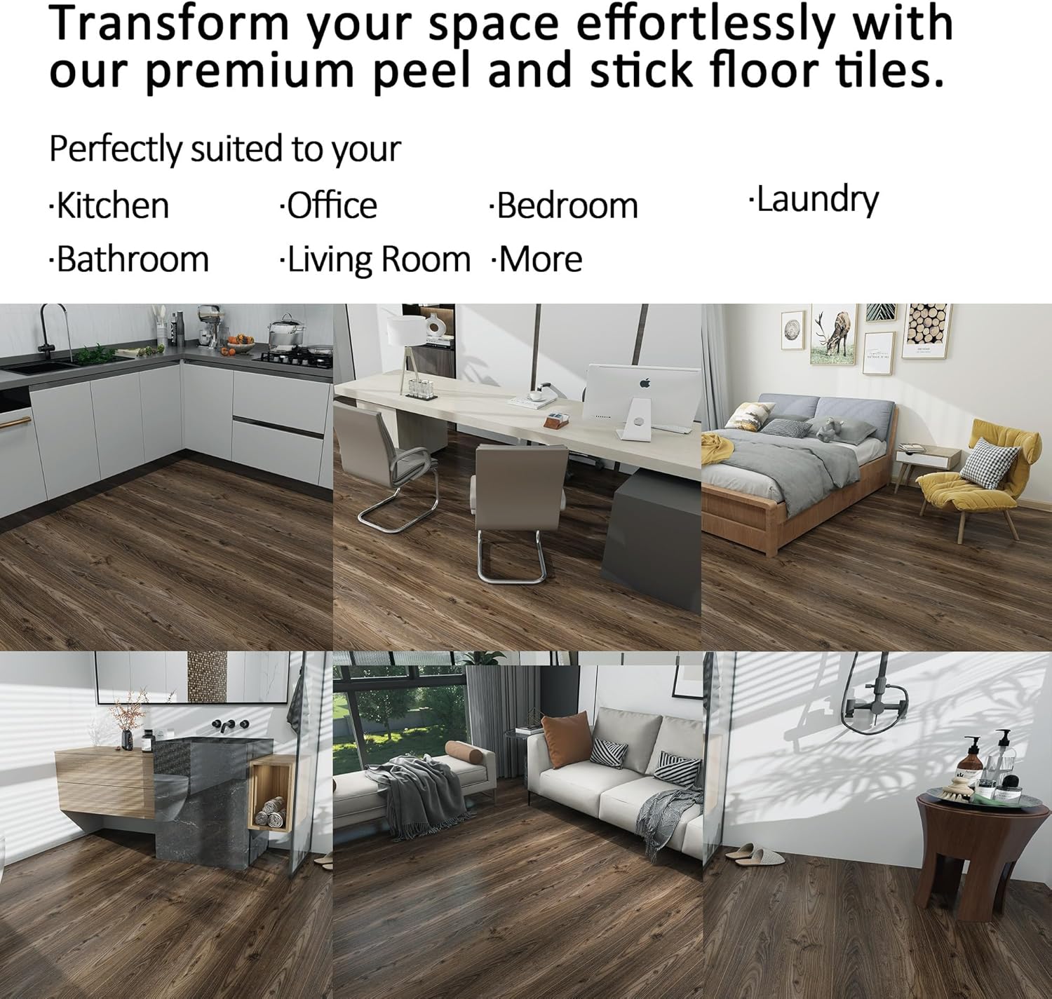 Lareko 52 Sq.Ft Peel and Stick Floor Tile – 630" Length 12" Width Roll - Dark Brown Self-Adhesive Vinyl Flooring Waterproof, Wide Wood Plank for Easy Installation, Bedroom, Kitchen