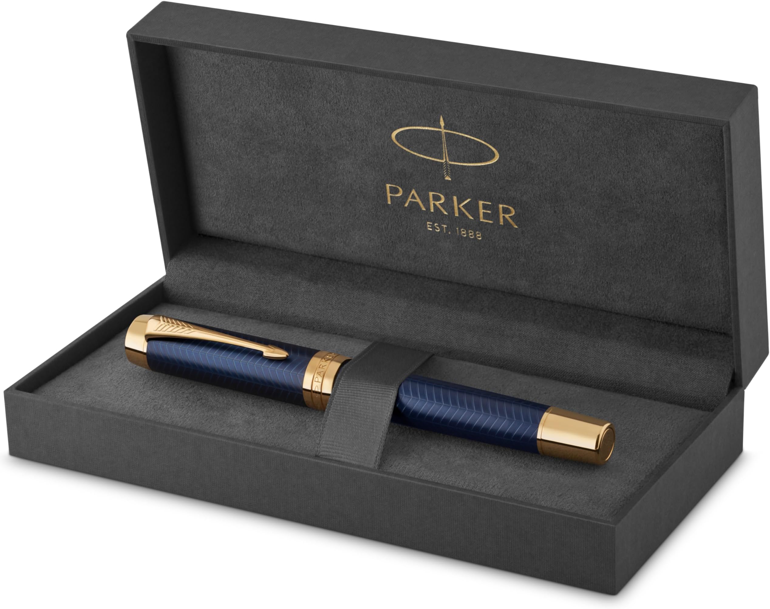 Parker Duofold Centennial Fountain Pen, Prestige Blue Chevron, Solid Gold Fine Nib, Black Ink and Convertor (1931369)