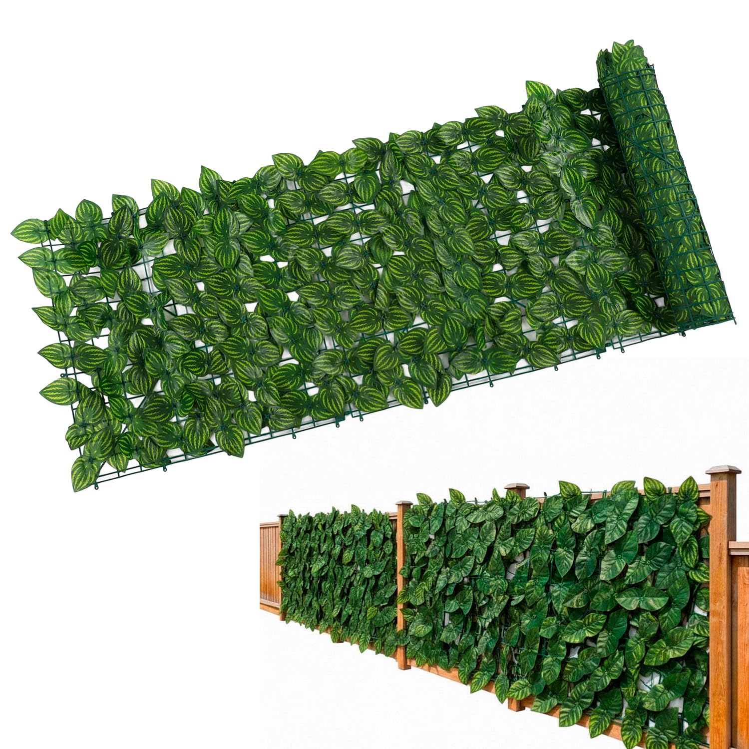 Künstliche Hecke, Kunststoff, Sichtschutzzaun mit künstlichen Blättern, dekorative Wand für Garten und Balkon, UV-beständig, einfach zu installieren (Wasserblätter)