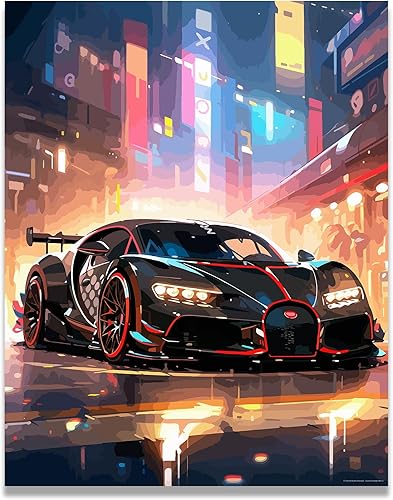 Miniatura 1 de Inspirational Wall Art Co. - Power | Póster Bugatti Chiron - Póster de coche para habitación de niños - Decoración de pared del coche - Decoración