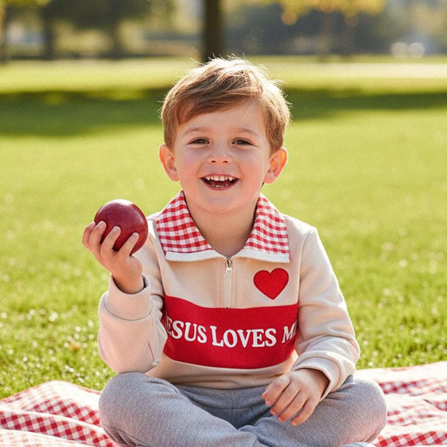 Toddler Baby Boy Valentines Day Outfit Heart Jesus Love Me Lover Boy Plaid Zip Up Long Sleeve Collar Shirt Clothes - Image 7