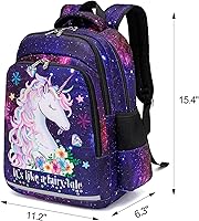 Vista 3 de Mochila infantil para niñas mochilas preescolares bolsa escolar para jardín de infantes con correa para el pecho Púrpura Galaxy Mochilas Daypack