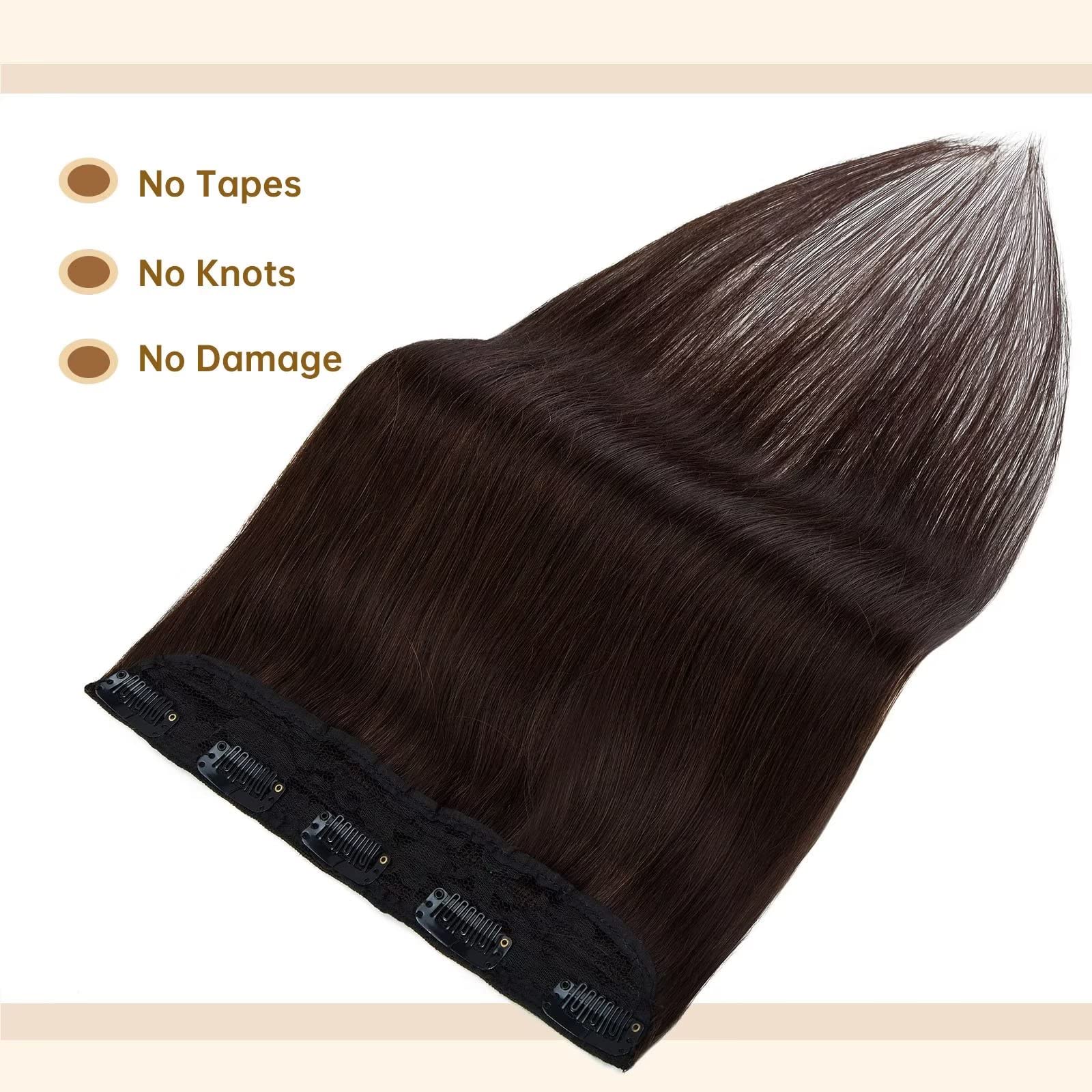 TESS Clip In Hair Extension Remy,Hair Extensions Real Human Hair One Peice U-Shaped Straight Hairpieces for Women/Ladies/Girls(#1B Natural Black,18Inch) - Image 3
