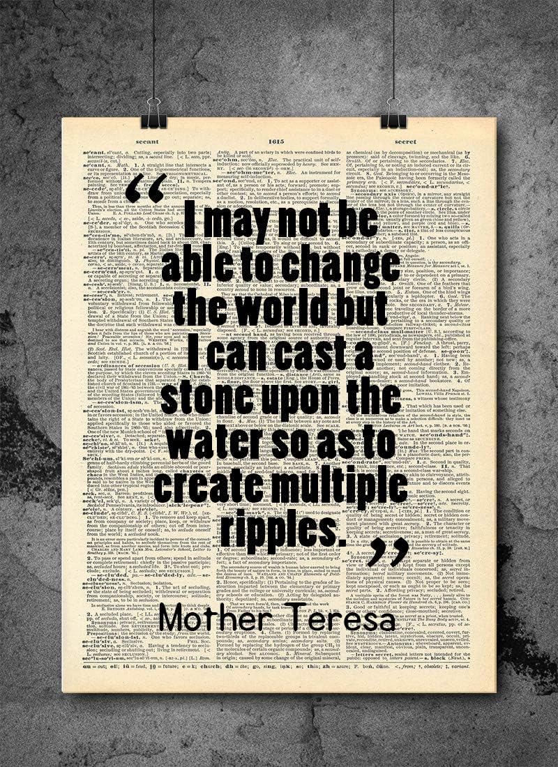 Local Vintage PrintsMother Teresa Quote : Change the world but I can cast a stone upon the water so as to create multiple ripples - Inspirational Wall Art Vintage Art Print | Home Office Decor | No Frame