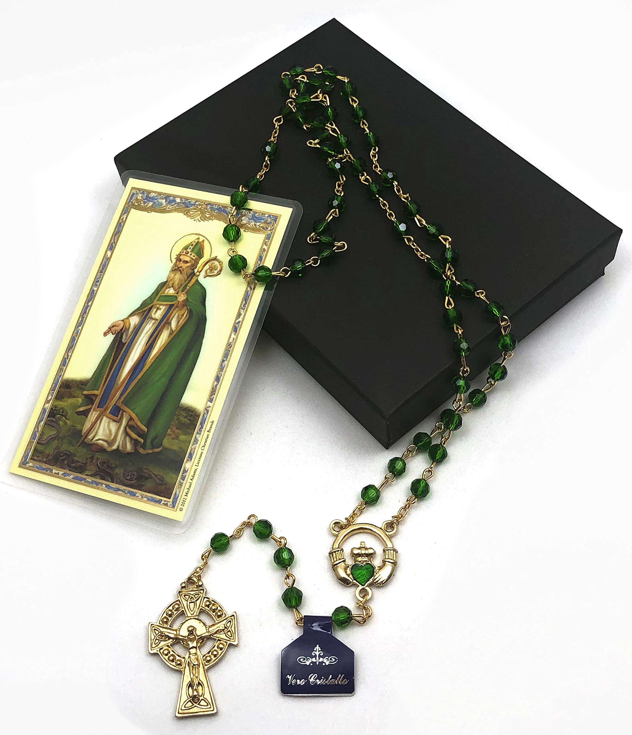 Elysian Gift ShopElysian Gift Shop Gold Irish Rosary with Celtic Cross and Claddagh Centerpiece Gift Set (Includes St Patrick Holy Card)