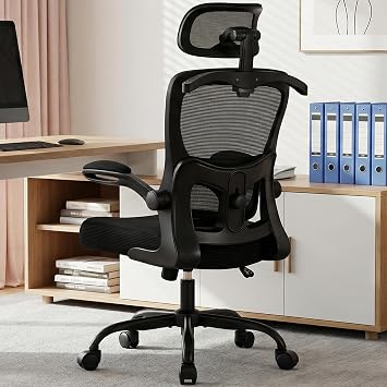 AreShark Ergonomic Office Chair with Adjustable Lumbar Support & Headrest, High Back Breathable Mesh Desk Chair with Flip-Up Arms & Coat Hanger, Swivel Computer Task Chair for Home Office & Gaming