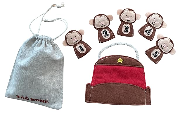 5 Little Monkey Jump in The Bed Nursery Rhyme Storytell Marioneta de dedo educativa