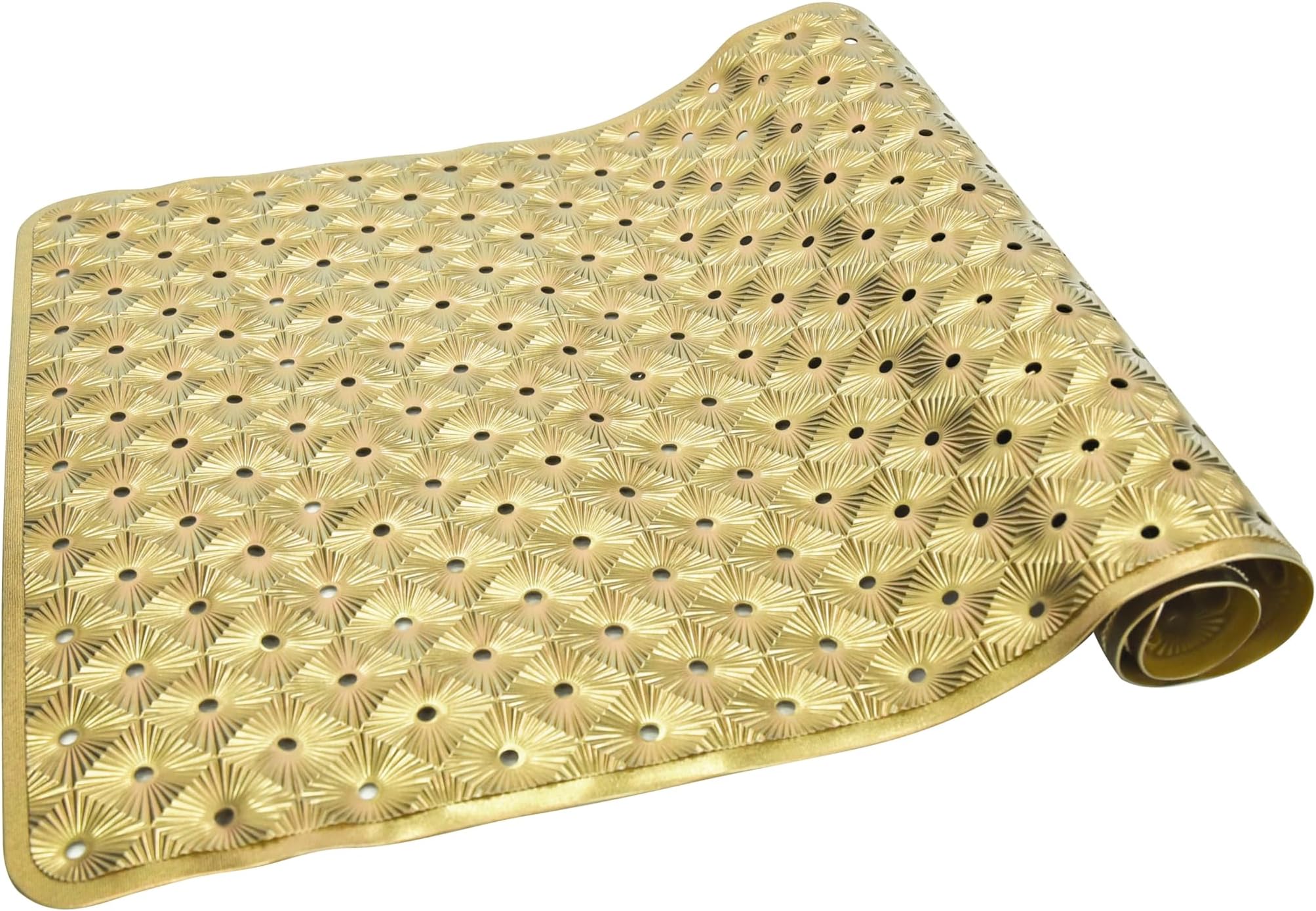 Bathtub Mat Non Slip with Suction Cups 15"x27" - Anti-Slip Shower Mat for Kids, Toddlers, and Seniors - Machine Washable Bath Tub Mat with Multiple Drainage Holes (Gold)
