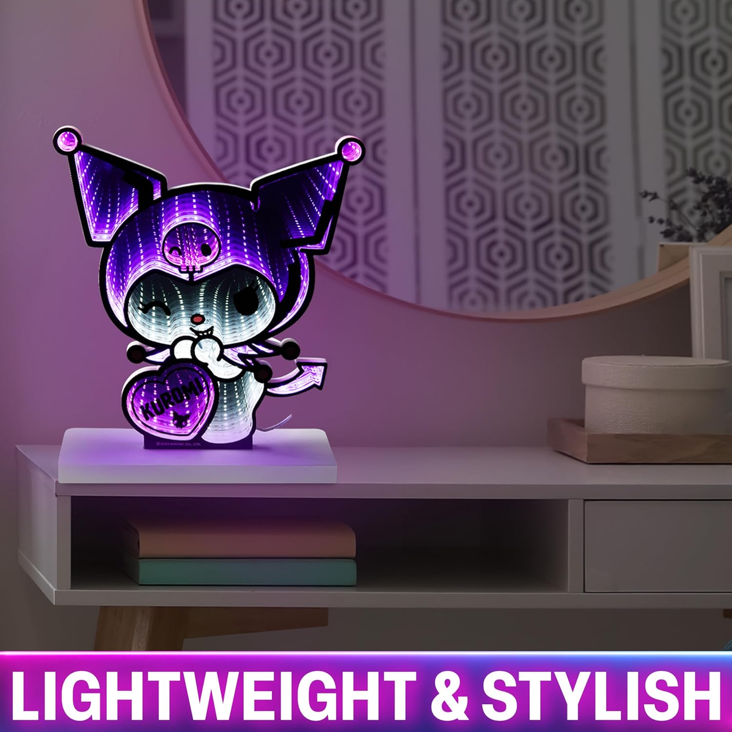 Get Trend Hello Kitty Sanrio 3D LED Light, Infinity Mirror Effect, USB Night Light, Room Decor Bedroom Lamp, Kuromi Kawaii Gifts for Girls Teens Women (Multi Kuromi)