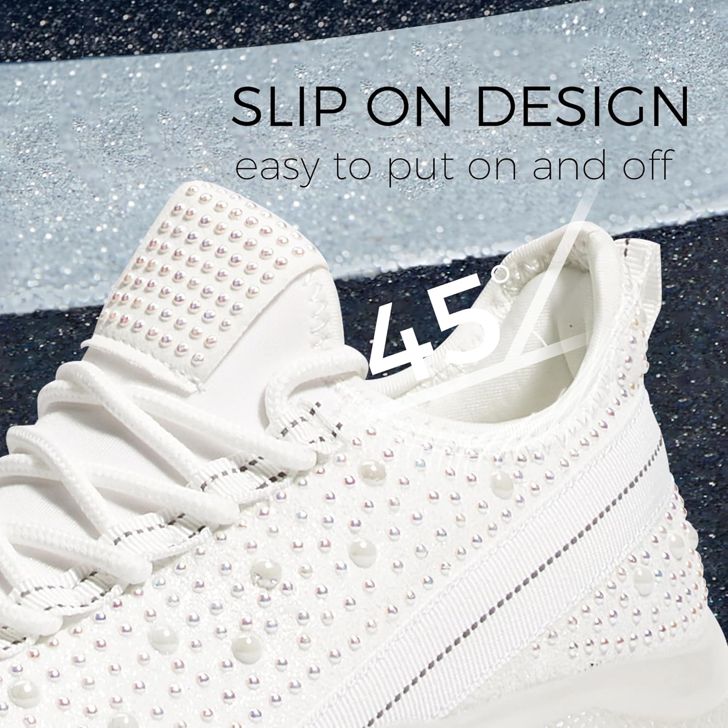 BELOS Women's Rhinestone Mesh Slip On Walking Shoes Fashion Breathable Spakle Glitter Sneaker - Image 4