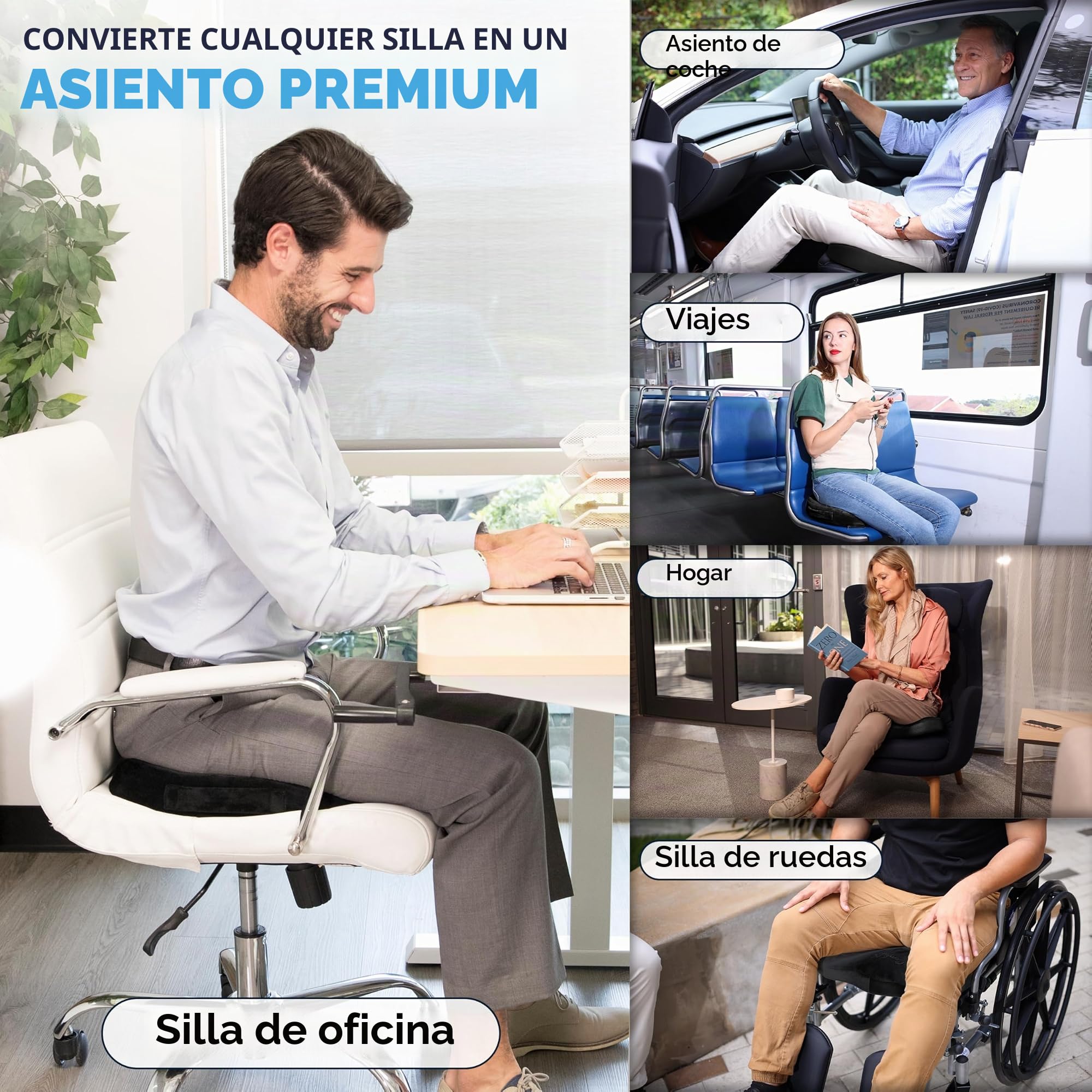 ComfiLife - Cojín de gel mejorado para asiento, antideslizante ortopédico de gel y espuma viscoelástica, cojín para dolor de coxis, alivio del dolor de espalda y ciática