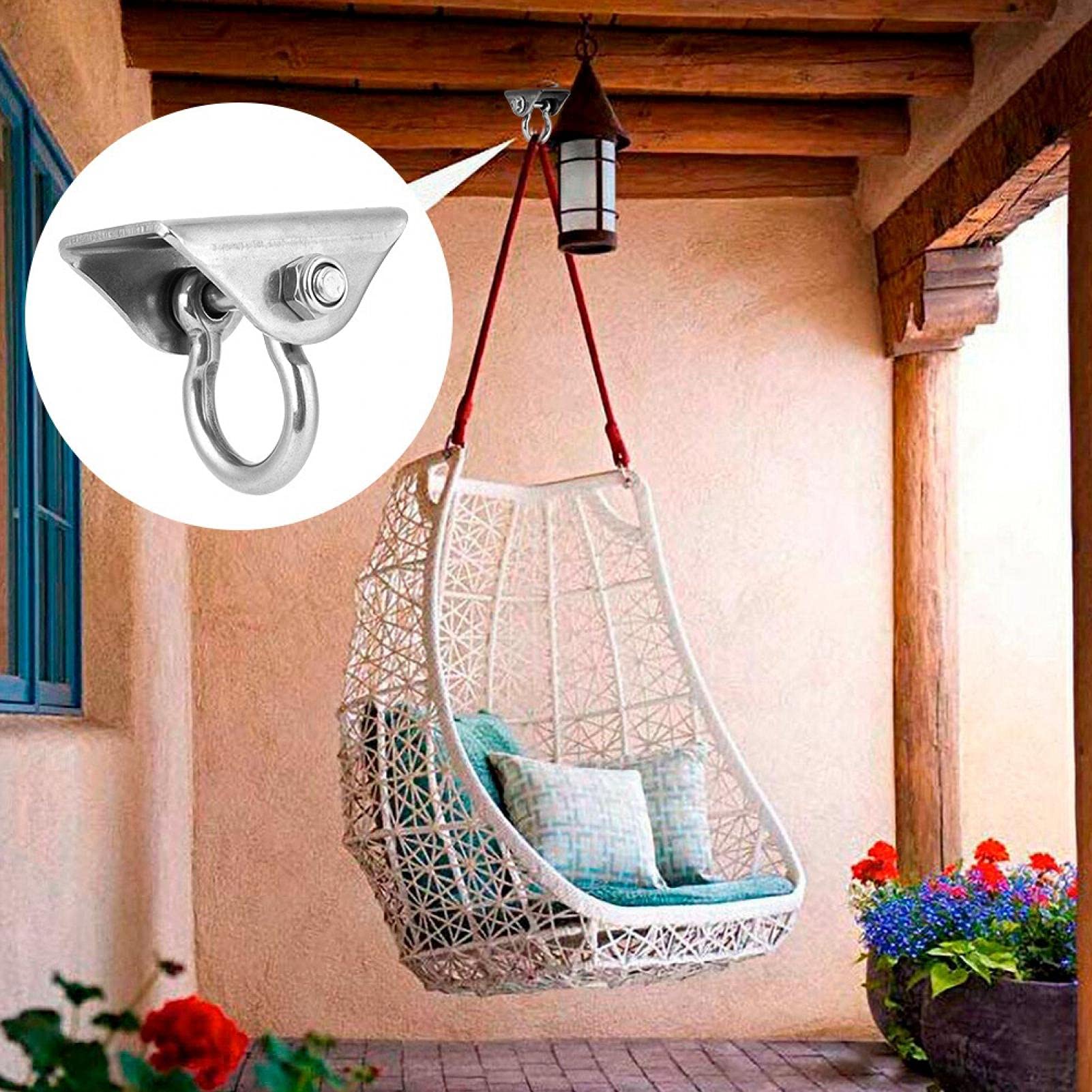 Fyearfly Ganci Soffitto Acciaio Inox, Ganci Altalena con Viti per Portico Dondoli Area Giochi Gym Sacco da Boxe Fune Amache Sedie Sospese Yoga Sospensione Ferramenta con Piastra Fissa