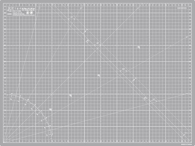 Elan Self Healing Cutting Mat A2 Grey, 5-Ply Craft Board 60x45 CM | Grey Craft Mat with Metric Grid on Both Sides, Made with Recycled PVC, 3mm Thick, for Sewing, Quilting & Crafts - A2