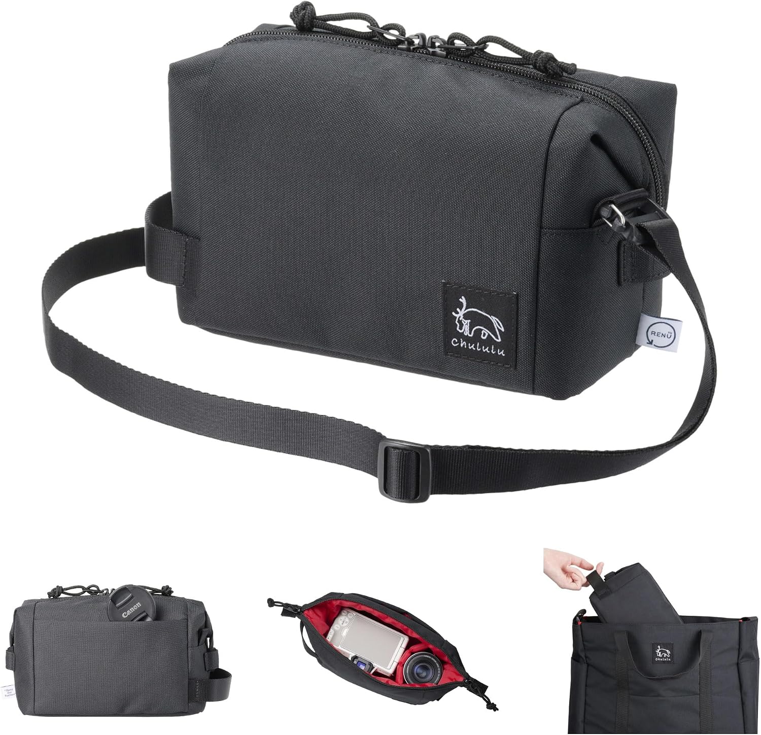 ハクバ Hakuba (Amazon.co.jp Exclusive) HAKUBA Camera Bag, Chululu Renew, Inner Pouch, Medium, Black, Sustainable Inner Bag, Camera Case, Handle Included, Shoulder Strap Included, AMZSCH-REIPMBK