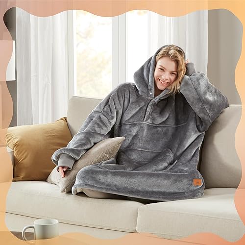 Miniatura 5 de Degrees of Comfort Manta de gran tamaño con capucha, mantas suaves para adultos, mujeres y hombres, acogedora sudadera con bolsillo gigante, color