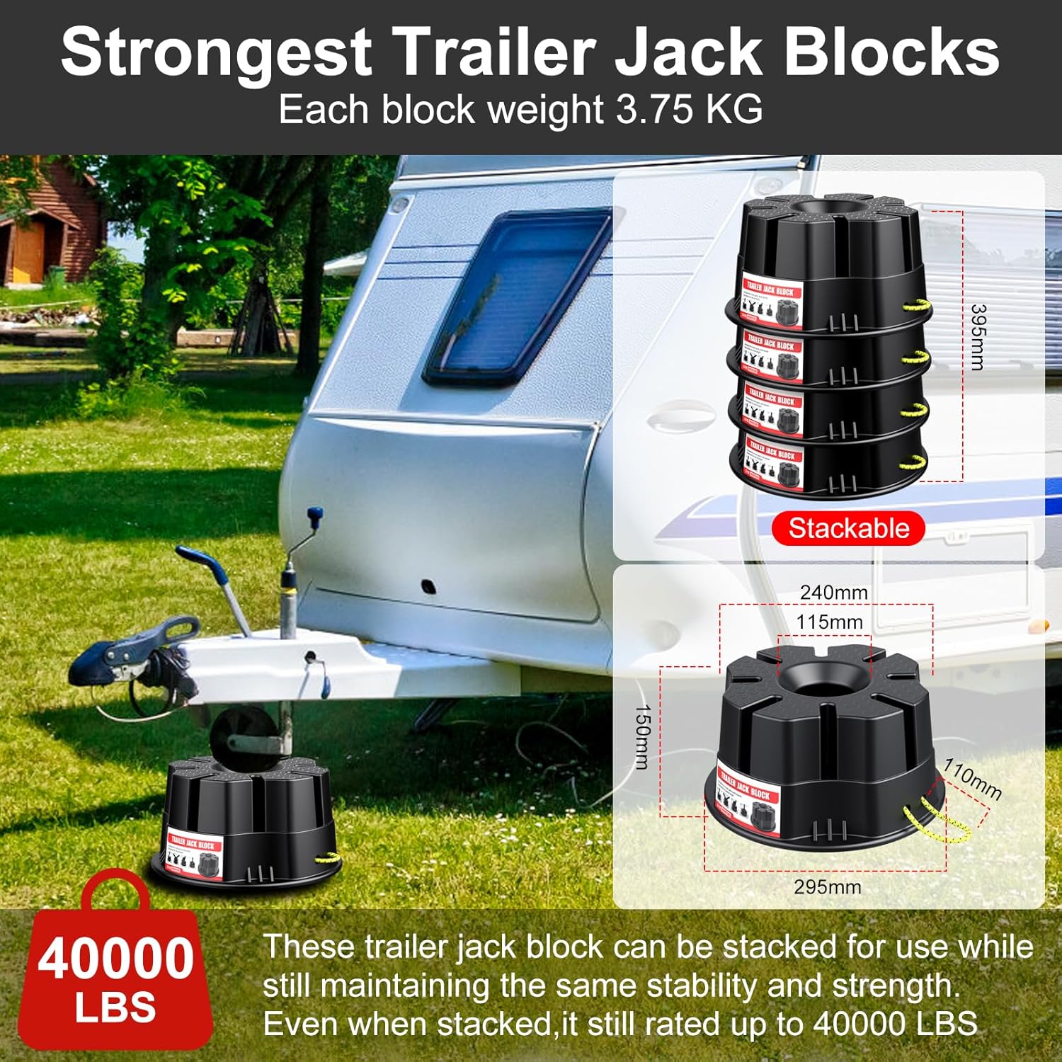 Jack Block for RV Travel Trailer & Fifth Wheel & Popup Camper & Toy Hauler | Fit for Any Tongue Jack, Post, Foot,or stabilizer (Round or Square) | Supports up to 40000 lbs per Block | 𝐔𝐩𝐠𝐫𝐚𝐝𝐞𝐝