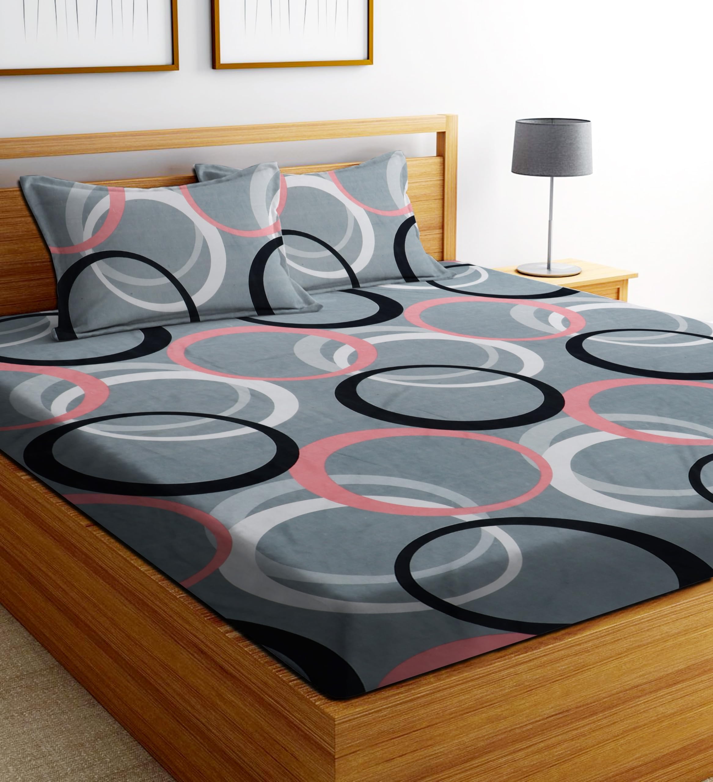 DECORUM 3rd Print Double Bedsheet Set | Polycotton 140 TC | 1 Bedsheet (218 x 218 cm) with 2 Pillow Covers (41x66 cm) | Multicolor | for Bedroom, Hostel, Hotel