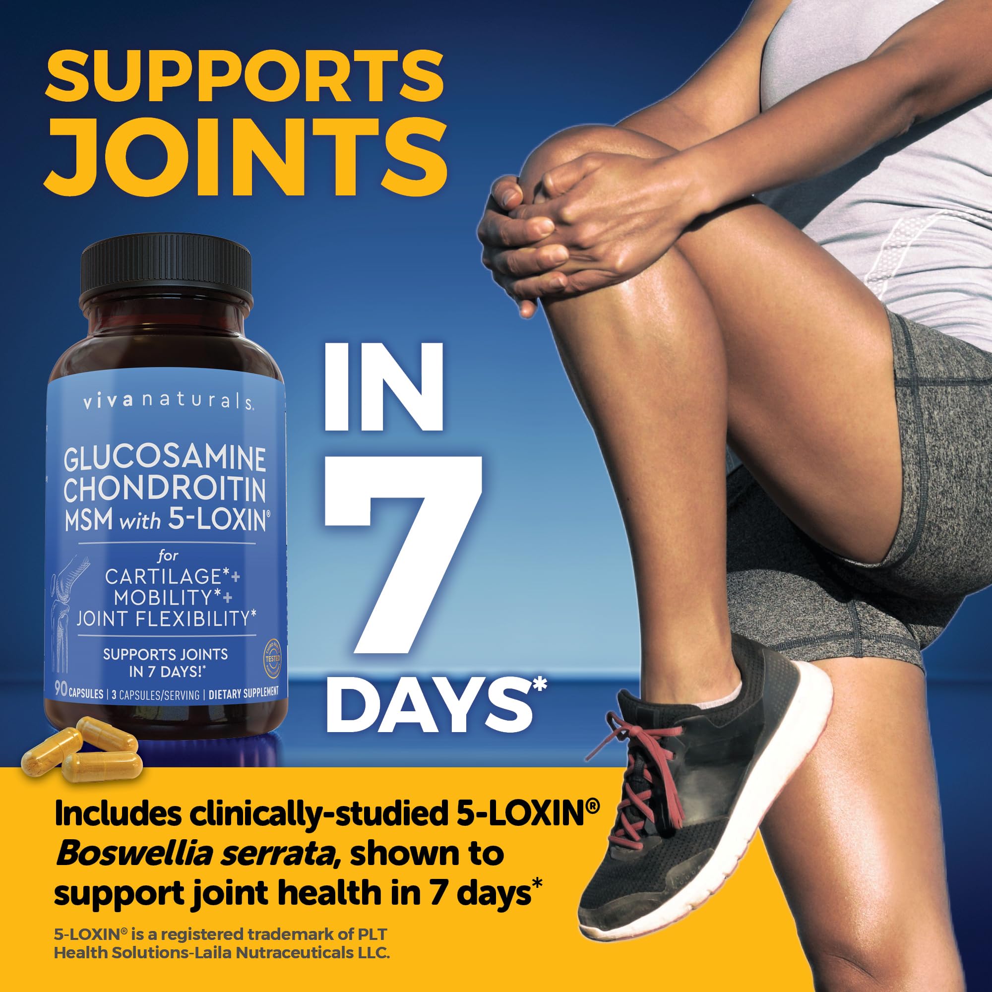 Glucosamine Chondroitin MSM with 5-LOXIN Joint Support Supplement, 90 Capsules with Turmeric, Black Pepper and Hyaluronic Acid - Joint Health Supplement for Mobility, Flexibility and Comfort — Amazon image 5