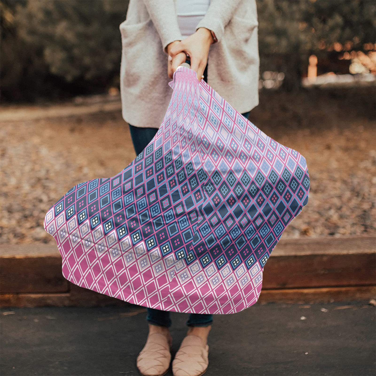Nursing Cover for Breastfeeding Scarf, Ombre Pink Grey Geometric Baby Car Covers Super Soft Multi Use for Canopy Shopping Cart Cover Blanket Stroller Cover