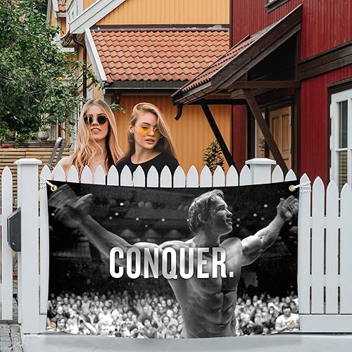 Miniatura 5 de Arnold Schwarzenegger Conquer - Bandera inspiradora motivacional para oficina, gimnasio, decoración de pared, bandera de 3 x 5 pies, divertido