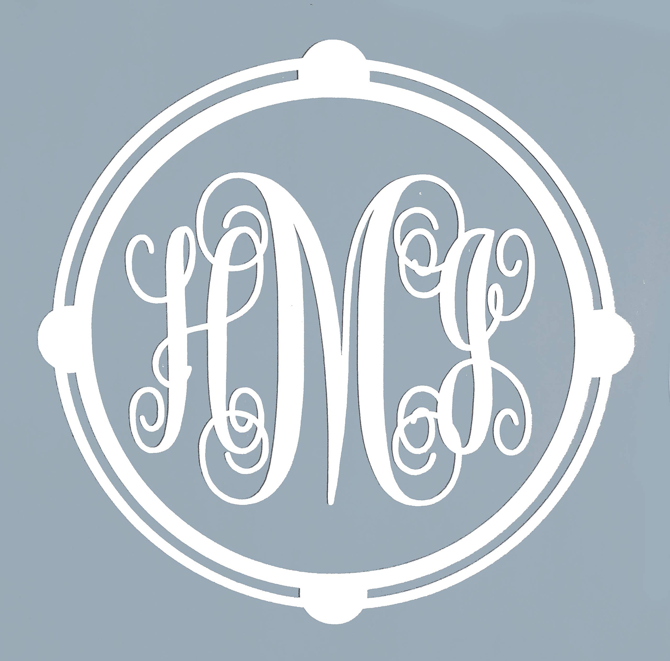 Custom Initial Monogram Vinyl Decal Bumper Sticker, for Tumblers, Laptops, Car Windows - Round Script Letter Design