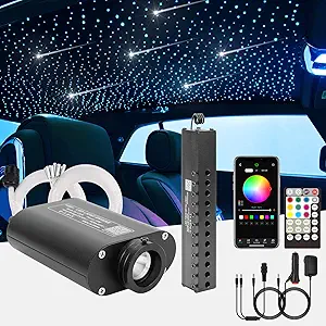 CHINLY Meteor 16W 550pcs 0.03in 13.1ft Car Use Bluetooth RGBW LED Fiber Optic APP/Remote Music Mode Headliner Light Kit+ Shooting Star kit +Adapter+Cigarette Lighter(Non-Twinkle)