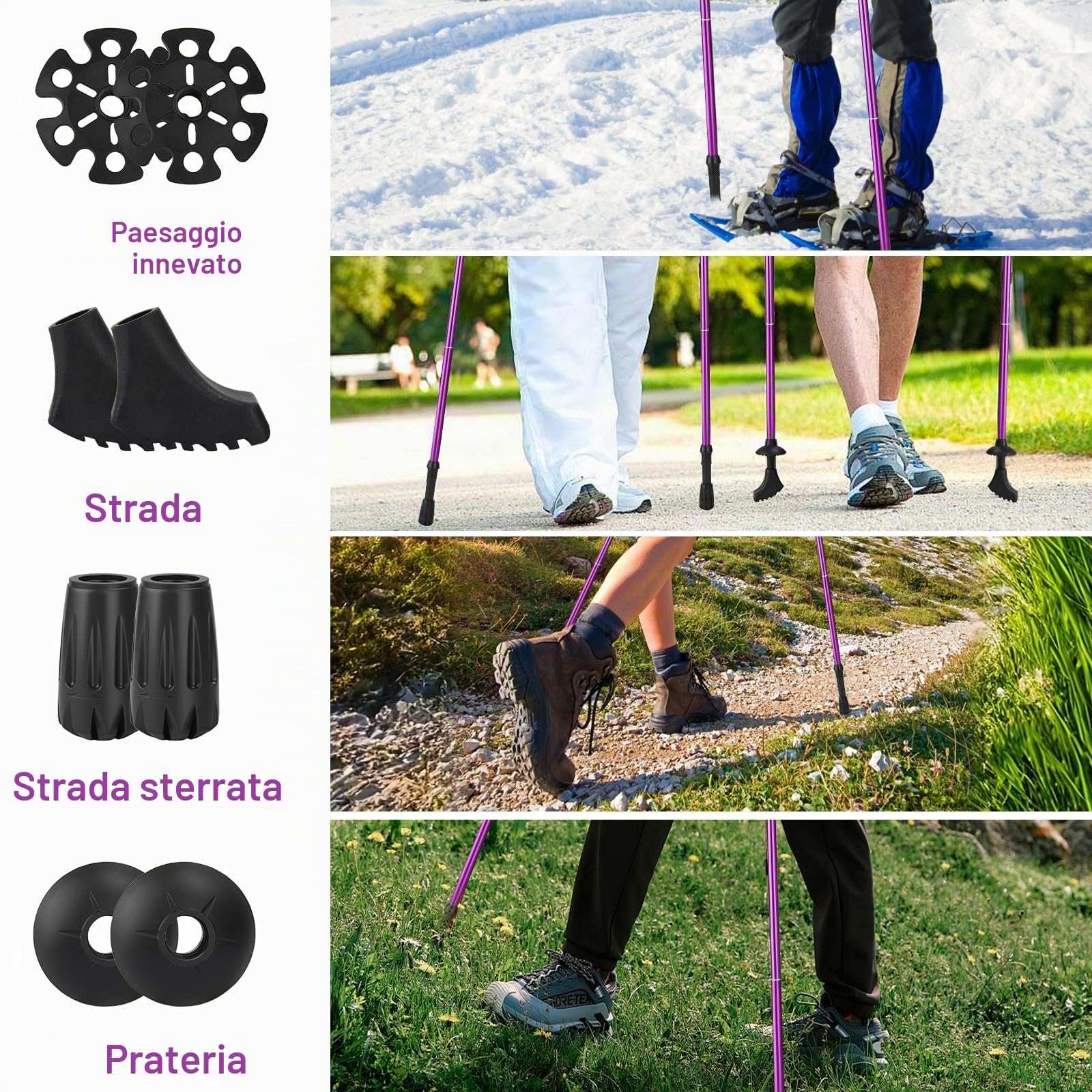 Bastoni da Trekking Alluminio,bastoncini da passeggio pieghevoli 115-135 cm,bastoncini da nordic walking,per donna e uomo,leggeri ed estensibili,con 5 Paia di Cuscinetto,per trekking ed escursionismo