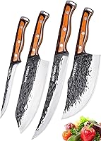 Naitesen 4PCS Hand Forged Butcher Knife Set: Heavy Duty Meat Cleaver, Serbian Chef, Breaking & Boning Knives for BBQ Meat Cutting - Gifts for Chefs