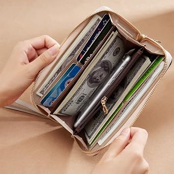 FOXER Women Leather Wallet Bifold Wallet Clutch Wallet with Wristlet (Gold)