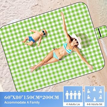 Wapodeai Picnic Blankets, 60''x 80'' Waterproof and Foldable - Durable, Spacious, and Portable Outdoor Blanket for Families, Perfect for Parks, Beaches, and Nature Excursions,and Camping(Green)