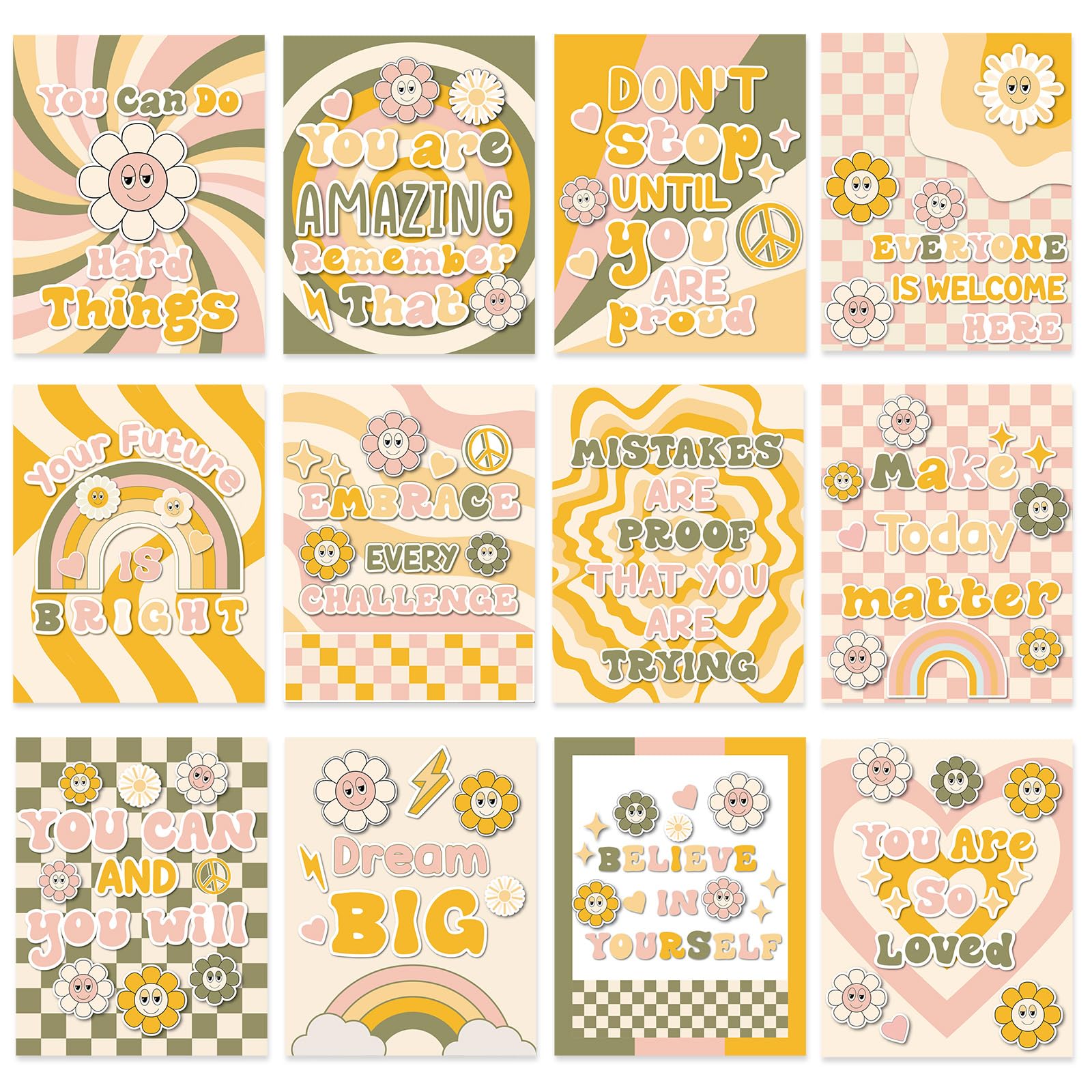 Snapklik.com : Nezyo 12 Pcs Retro Groovy Classroom Posters, Boho Hippie ...