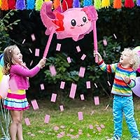 Vista 6 de Sratte Piñata de ajolote rosa con suministros para fiesta de cumpleaños, 14.96 x 9.45 x 2.95 pulgadas