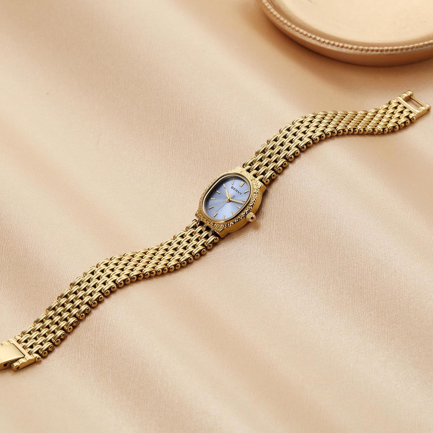BERNY Gold Watches for Women Vintage Bracelet Wrist Watch Luxury Small Ladies Oval Quartz Watch with Tools Included - Image 4