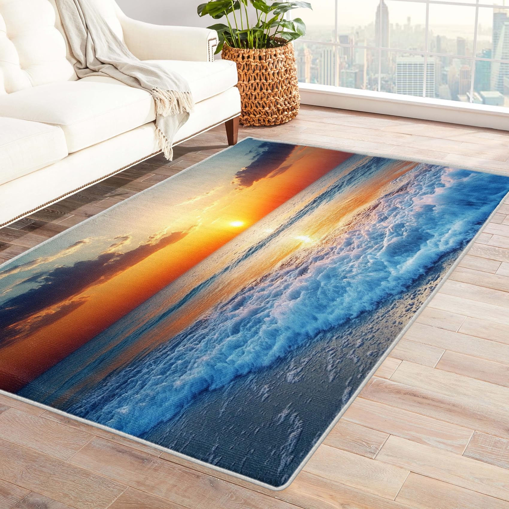 MMYAOKEN Sunset Rugs for Living Room - 2x3 Rug - Sunset Home Decor & Room Decor - Beach Theme Area Rug - Sea Landscape Rugs for Entryway - Coastal