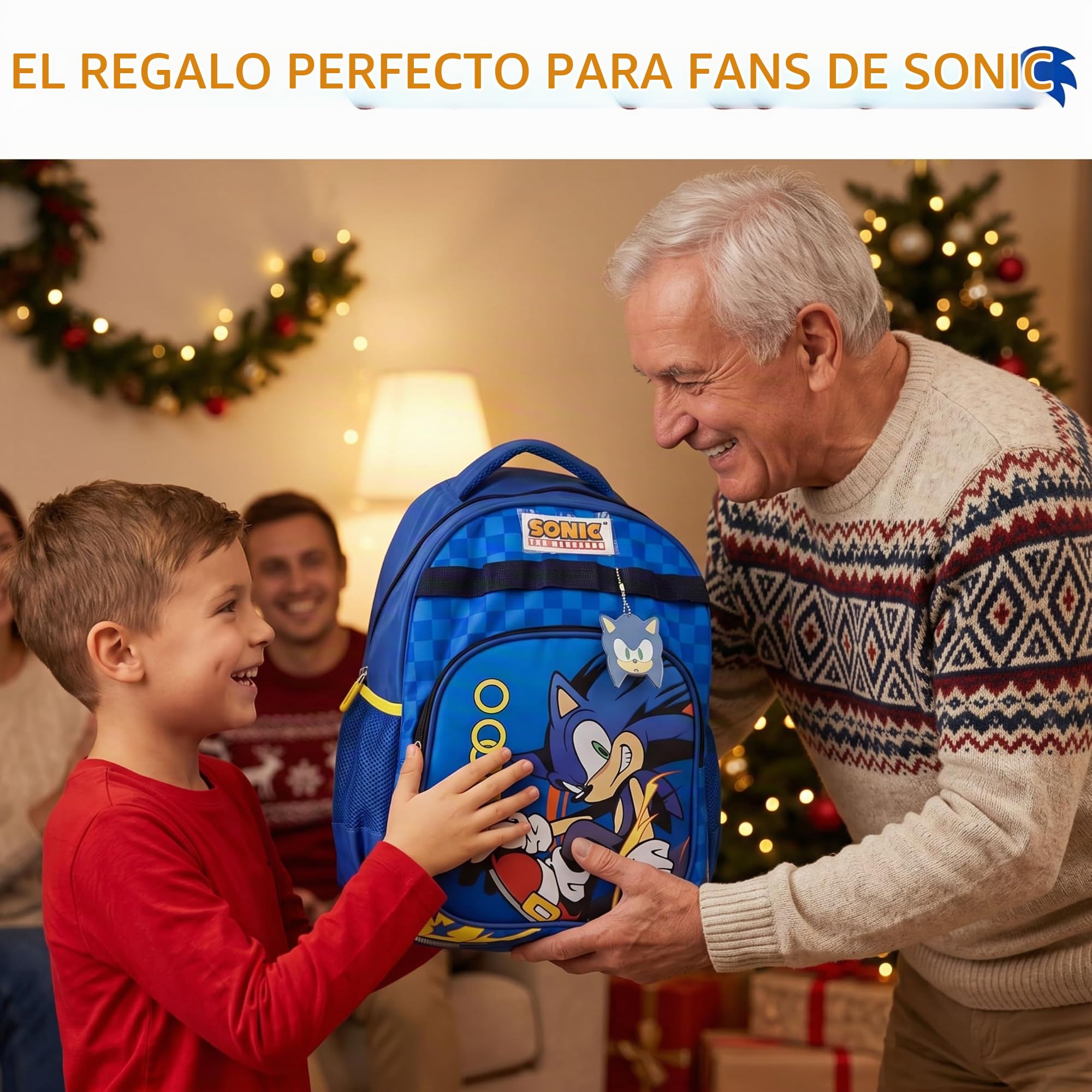 Sonic the Hedgehog - Mochila escolar para niños, 2 compartimentos, ligera, bolsa para libros grande con bolsillo frontal y bolsillo lateral de malla para botellas, mochila de viaje para niños, mochila