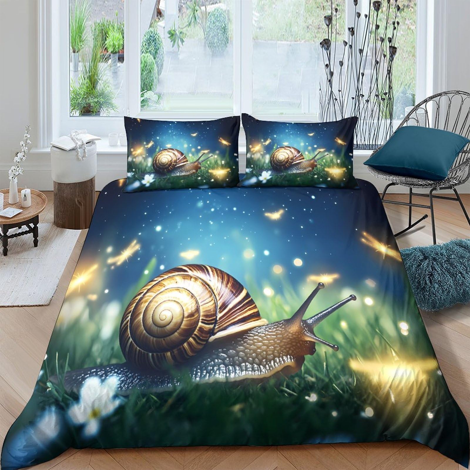 Ctjqhvkz Style-9 3D Printed Magical Snail Fitted Sheet Microfiber Soft Bed Cover Firefly Night Scene For Bedroom Dorm Mattress Protection Decor Single（135X200cm）