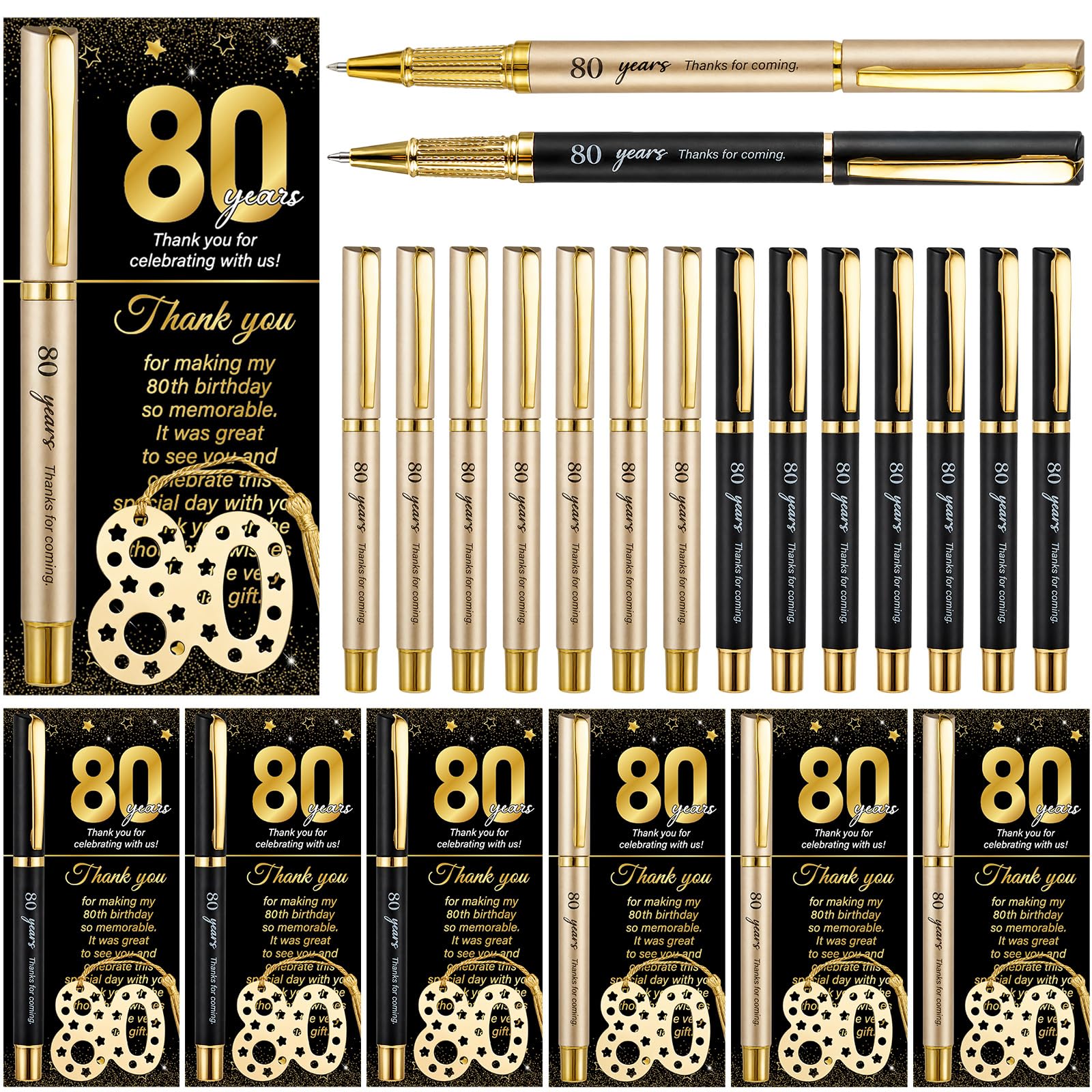 Lesezeichen und Dankeskarten, 50 Sets zum 80. Geburtstag