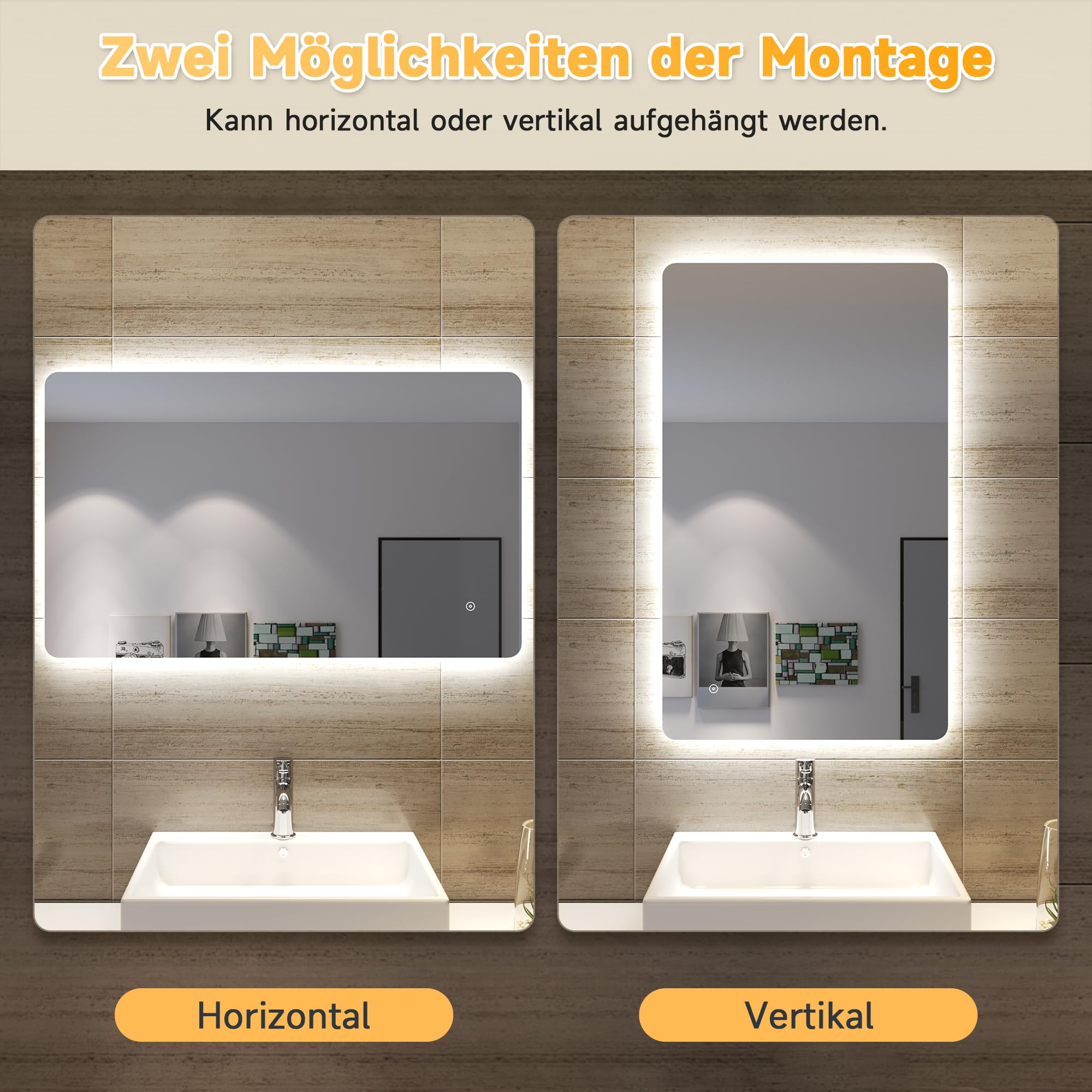 S'bagno Specchio Bagno con Luce 100x70cm, Specchio Bagno LED Retroilluminato, Antifog, 3 Colori, Dimmerabile, Memoria, Temperato, Impermeabile IP44, Orizzontale/Verticale