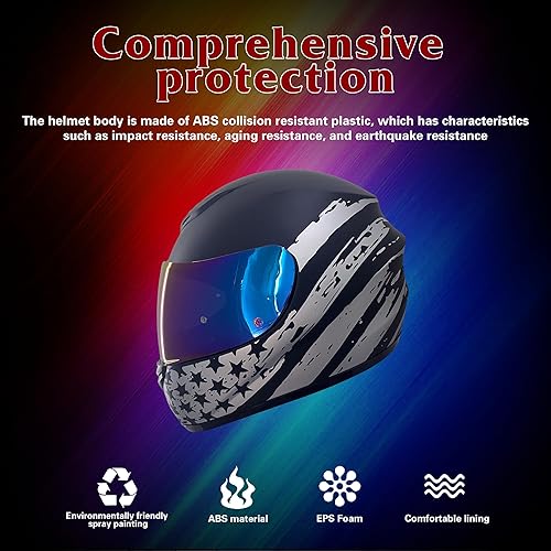 Miniatura 6 de KRN Casco de motocicleta de cara completa con visera de color aprobado por DOT, casco, pasamontañas y visera transparente con estrella