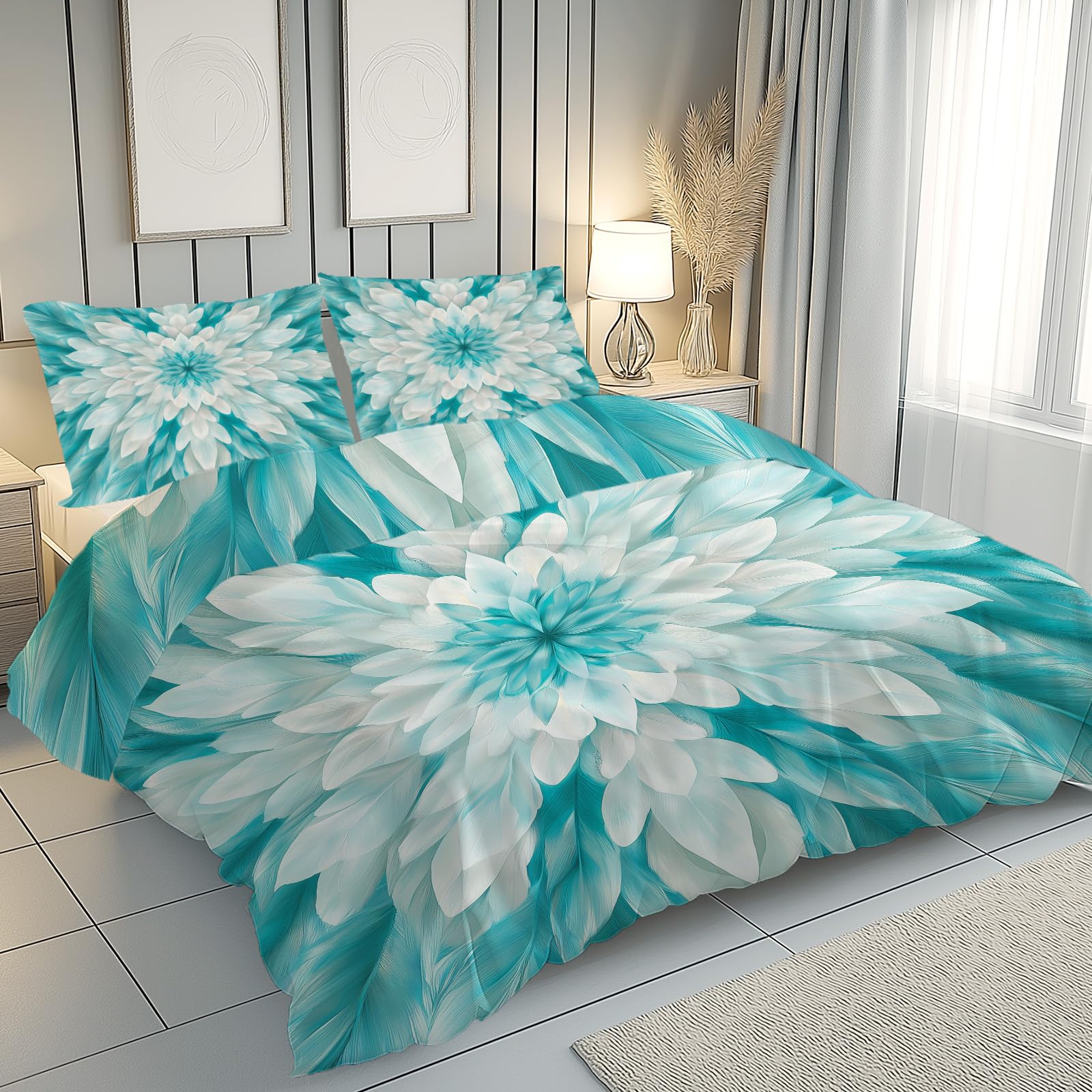 Housse de couette 240x260 anti-plis en microfibre florale avec zip facile