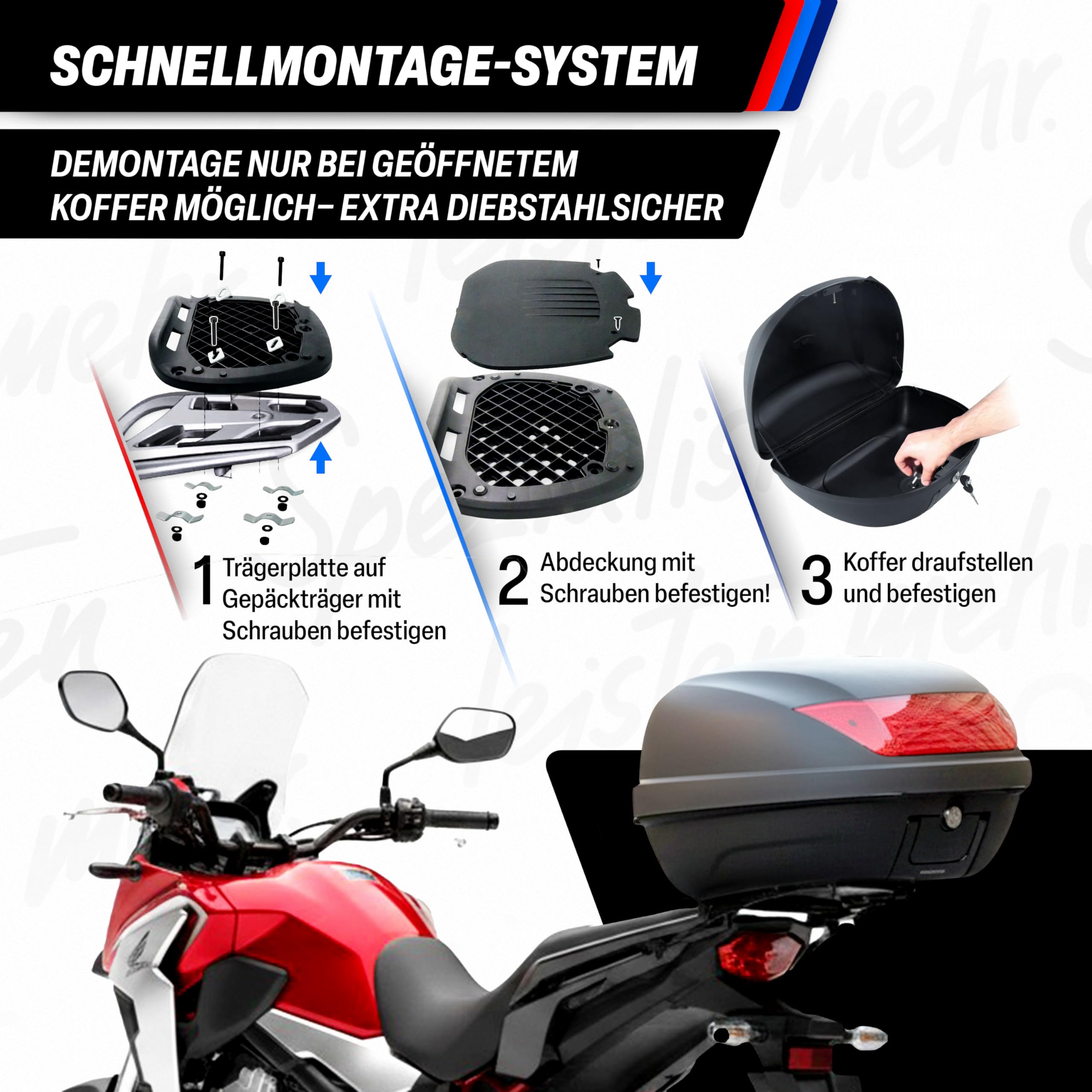 Götz Topcase XXL Motorradkoffer passend 2 Helme Top case 52L Roller Motorrad Quad