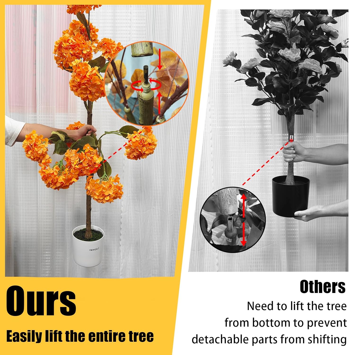 Artificial Hydrangea Tree, Fall Tree for Outdoor Indoor Porch Entryway, Orange Flower Potted Fake Plants, Autumn Decoration for Home Office Party, Thanksgiving Halloween, 55INCH