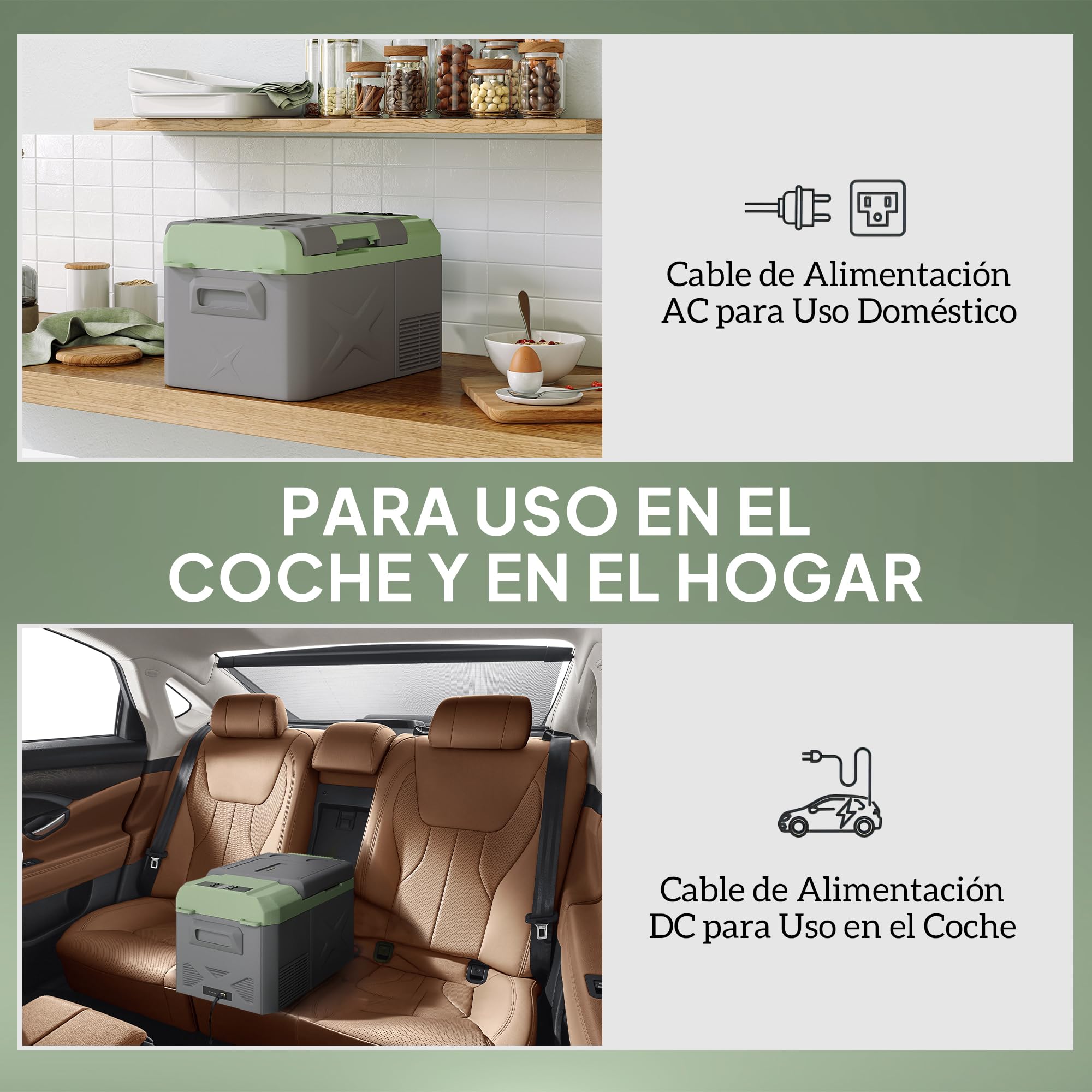 Outsunny Nevera Portátil Eléctrica 17,4L Refrigerador de Coche 12/24/220V con Compresor Luz LED Pantalla Digital Modos ECO y MAX de -20℃ a +20 ℃ Puerto USB para Hogar Camping Viajes Automóvil