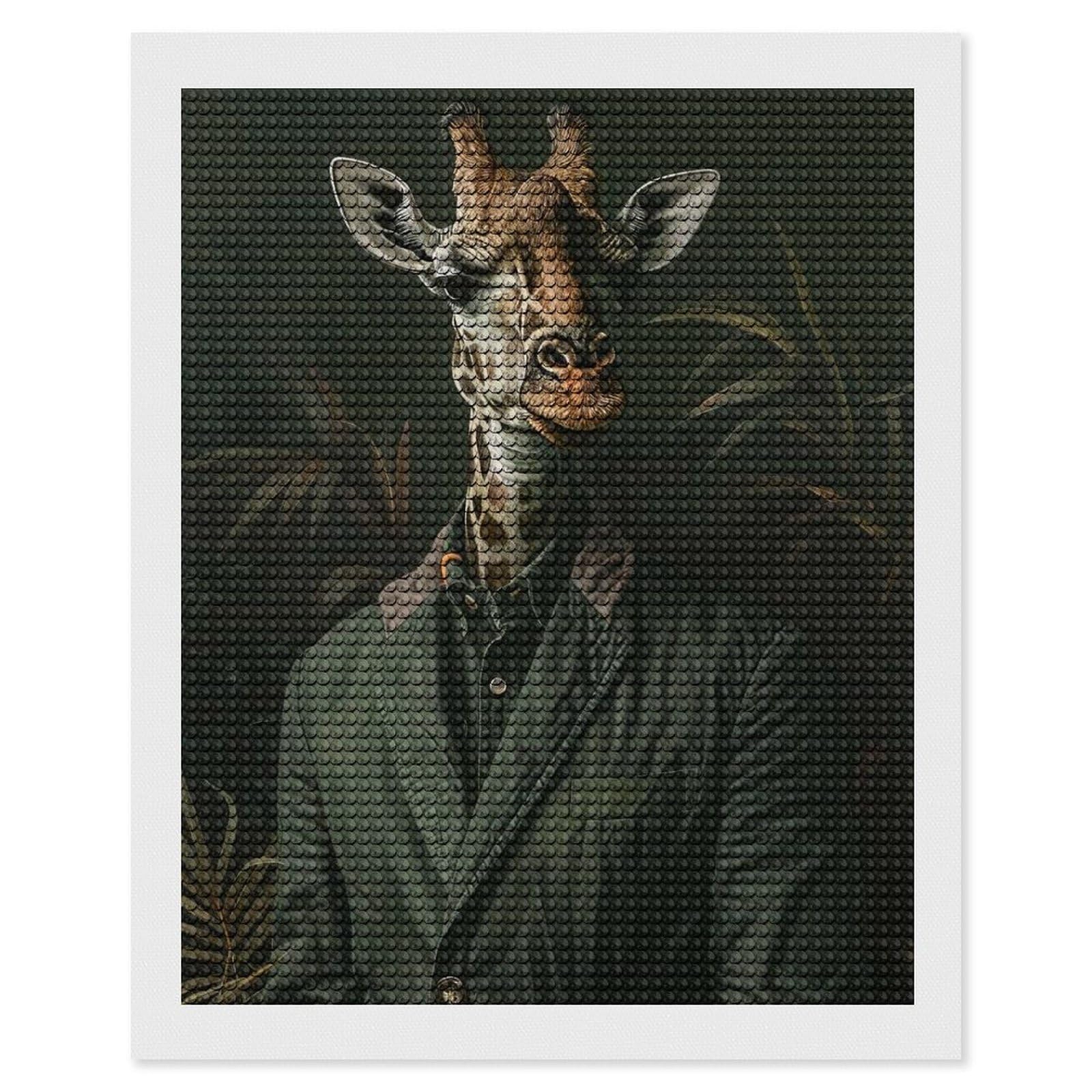 Junmoney Giraffe in Jacket Diamond Painting Kit 16"x20", Easy Handmade Project, Cosy Home Accent, for Craft Lovers, Holiday Gift Idea