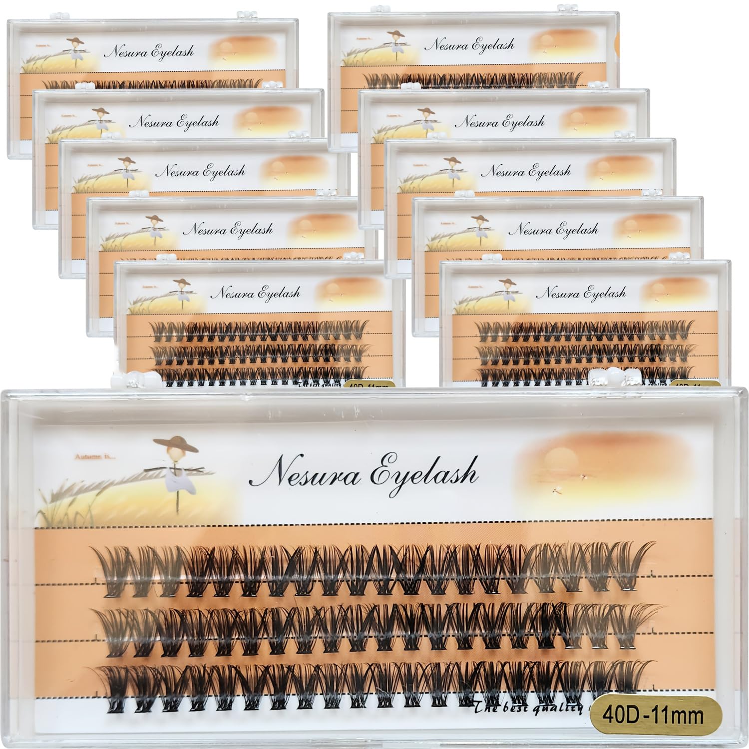 10 Boxes of 40D 0.07mm Faux Mink False Eyelashes, D Curling 9-16mm Mix Natural Eyelash Extension, 60 Clusters/1 Box Individual Eyelash Cluster Makeup