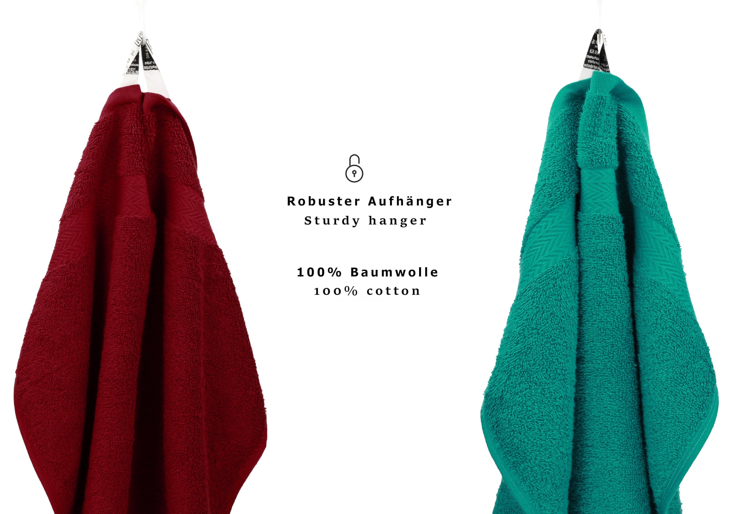 Betz Juego de 10 Toallas Classic 100% algodón 2 Toallas de baño 4 Toallas de Lavabo 2 Toallas de tocador 2 Toallas faciales Rojo Oscuro y Verde Esmeralda