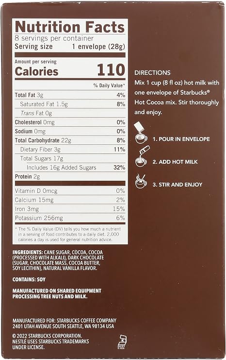 Starbucks Hot Cocoa Mix Double Chocolate 8 Cups