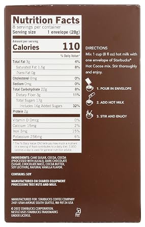 Starbucks Hot Cocoa Mix Packets, Double Chocolate Hot Cocoa Mix, 8-1 Ounce Packets Per Box (Pack of 1 Box)